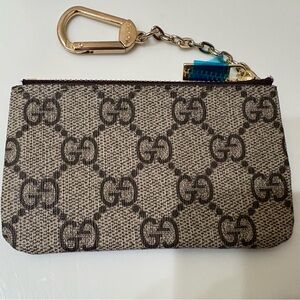 Designer Inspired Beige and Brown Wallet Keychain Pouch